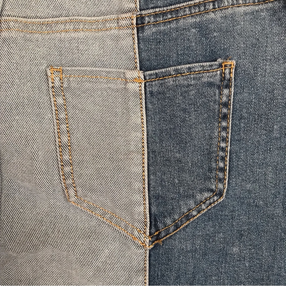 Soho Color Block Denim Skirt NEW Womens Size 6 Blue Distressed Raw Hem - Picture 12 of 13